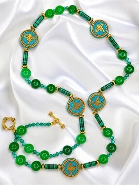 Jade & Malachite Style Statement Necklace Tibetan Handmade Designer